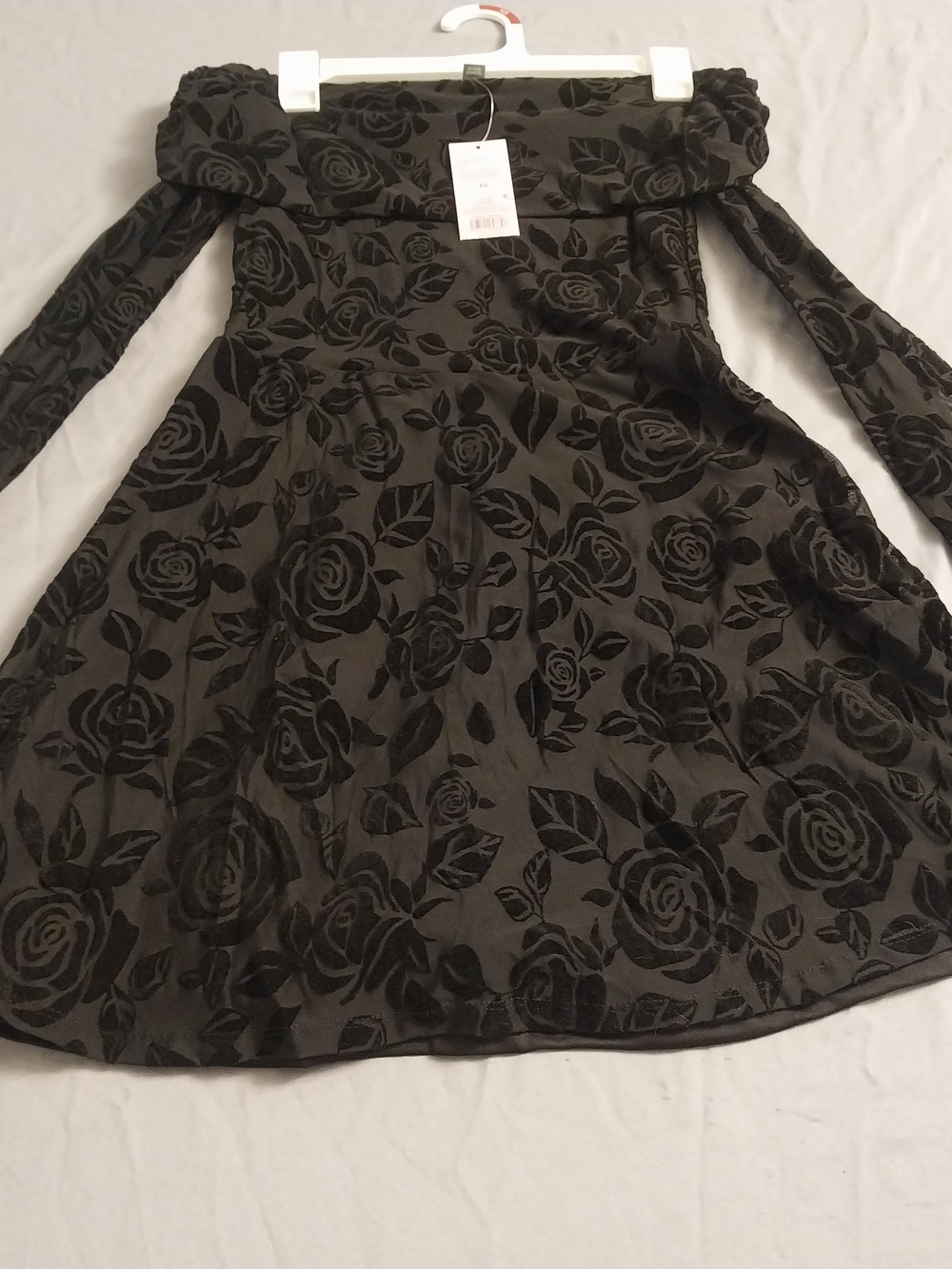Wild Fable Flocked Rose Off-Shoulder Skater Gothic Dress Xs. #092